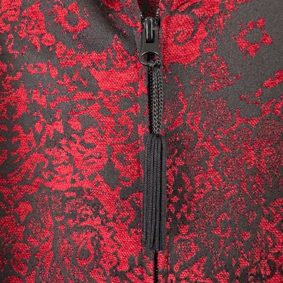 Christopher & Banks Chenille Brocade Full Zip Jacket Womens Large Red Whimsigoth - Picture 8 of 15